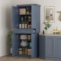 HOMCOM Modern Kitchen Pantry Freestanding Cabinet Cupboard with Doors and Drawer, Adjustable Shelving, Navy Blue(m-2)