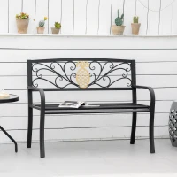 Outsunny 2 Seater Garden Bench 45" x 21.75" x 35.5" Steel Frame Loveseat for Yard, Lawn, Porch, Patio, Black and Gold(m-8)