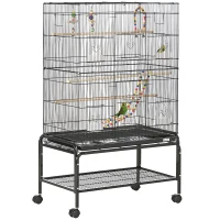 PawHut 52" Bird Cage with Rolling Stand, Toys, for Budgies Canaries Black(m-2)