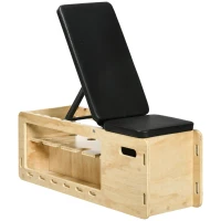 Soozier Wooden Workout Bench with Dumbbell Rack and Resistance Bands, Adjustable Incline Weight Bench for Home Gym(m-11)