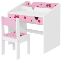 Qaba Kids Study Desk with Storage, Kids Desk and Chair Set for Bedroom & Study Room, Aged 3-6 Years, Pink