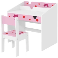 Qaba Kids Study Desk with Storage, Kids Desk and Chair Set for Bedroom & Study Room, Aged 3-6 Years, Pink(m-1)