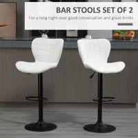 HOMCOM Bar Stools Set of 2 Adjustable Height Swivel Bar Chairs in PU Leather with Backrest & Footrest, White(m-4)