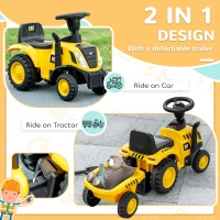Qaba Caterpillar Licensed Ride-On Construction Toy with Shovel & Trailer, No Power Ride-on Tractor for 18-36 Months(m-5)