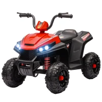 Qaba 12V Kids ATV with Four Wheels Spring Suspension, Forward & Backward, LED Light, MP3, Music, Red(m-2)
