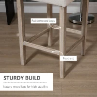 HOMCOM Modern Bar Stools, Tufted Upholstered Barstools, Pub Chairs with Back, Rubber Wood Legs for Kitchen, Dinning Room, Set of 2, Beige(m-5)