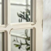 HOMCOM 43x27.5 inch Decorative Wall Mirror, Arch Windowpane Mirror for Wall in Living Room, Bedroom, Rustic White(m-7)
