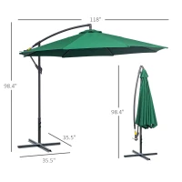 Outsunny 10' Deluxe Patio Umbrella, Outdoor Market Parasol, Banana Hanging Offset Sunshade with Crank, Cross Base, Dark Green(m-3)