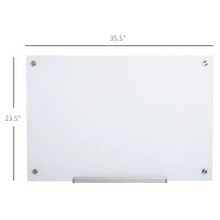 Vinsetto 35.5" x 23.5" Glass Magnetic Dry Erase Whiteboard, Frameless Board on Wall, with Dry Eraser, 4 Markers, and Pen Holder, White(m-3)