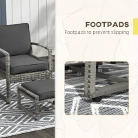 Outsunny 5 Pieces Patio Furniture Set with Armchair, Stool, Table, Cushions, Outdoor Wicker Conversation Sofa Set for Garden(m-6)