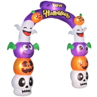 Outsunny 8ft Inflatable Halloween Archway with Pumpkins, Skulls and Ghosts, Bats and Archway Beams, and Yellow Lettering(m-2)