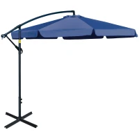 Outsunny 11FT Offset Hanging Patio Umbrella Cantilever Umbrella with Easy Tilt Adjustment, Cross Base and 8 Ribs for Backyard, Poolside, Lawn and Garden, Blue(m-2)