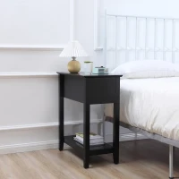 HOMCOM Flip Top End Table, Side Table with Storage Shelf and Cable Management, Narrow Nightstand for Living Room, Bedroom, Black(m-7)