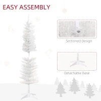HOMCOM 5' Prelit Christmas Tree, Pencil Artificial Christmas Tree with Colorful Surface Branches, Colorful LED Lights, White(m-8)