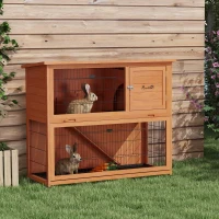 PawHut Wooden Rabbit Hutch with Trays, Ramp, Asphalt Roof, Doors for 1-2 Rabbits, 47" x 20" x 40", Orange(m-8)