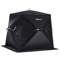 Outsunny 2 Person Insulated Ice Fishing Shelter Pop-Up Portable Ice Fishing Tent with Carry Bag and Anchors for Lowest Temps -22℉, Black(m-1)
