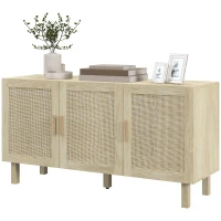 HOMCOM Boho Sideboard Buffet Cabinet with 3 Rattan Doors, Kitchen Cabinet with Adjustable Shelves, Natural(m-2)