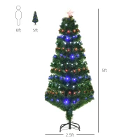 HOMCOM 5FT Pre-lit LED Optical Fiber Christmas Tree Artificial Holiday Décor with Stand Green(m-3)