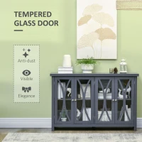 HOMCOM Sideboard, Buffet Cabinet with 4 Tempered Glass Doors, Arc Pattern and Adjustable Storage Shelf, Credenza, Gray(m-6)