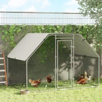 PawHut Large Chicken Coop Metal Chicken Run with Waterproof and Anti-UV Cover, Flat Shaped Walk-in Fence Cage Hen House for Outdoor and Yard Farm Use, 1.3" Tube Diameter, 9' x 6' x 6.5'(m-10)