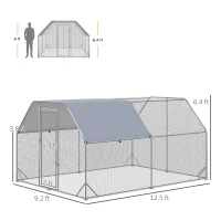 PawHut Large Chicken Coop Metal Chicken Run with Waterproof and Anti-UV Cover, Flat Shaped Walk in Fence Cage Hen House for Outdoor and Yard Farm Use, 1" Tube Diameter, 9.2' x 12.5' x 6.4'(m-3)