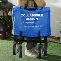 Outsunny Small Collapsible Folding Wagon Cart, Heavy Duty Outdoor Utility Garden Cart with Universal Wheels and Adjustable Handle for Camping Sports Shopping Beach, Dark Blue(m-4)