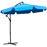 Outsunny 9FT Offset Hanging Patio Umbrella Cantilever Umbrella with Easy Tilt Adjustment, Cross Base and 8 Ribs for Backyard, Poolside, Lawn and Garden, Blue(m-11)