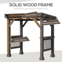 Outsunny 8' x 5' BBQ Grill Gazebo with 2 Side Shelves, Outdoor Hardtop Barbecue Barrier with Slanted Steel roof, Solid Wood Frame(m-4)