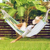 Outsunny Double Hammock, 78"x59" Patio Outdoor Hammock, Bed Sun Bed Lounge Garden Camping Hiking Furniture, Green(m-1)