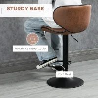 HOMCOM Vintage Set of 2 Microfiber Cloth Adjustable Bar Height Stools with Swivel Seat, Brown(m-6)