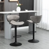 HOMCOM Adjustable Bar Stools Set of 2, Swivel Counter Height Barstools, Leathaire Upholstered Kitchen Island Stools with Back, Footrest and Steel Base, Taupe Grey(m-7)