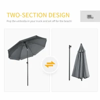 Outsunny 6ft Beach Umbrella, Outdoor Sun Shade Parasol with Push Button Tilt, Ruffled  UV50+ Vented Canopy, Dark Grey(m-9)