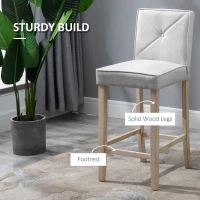 HOMCOM Bar Stools Set of 2, Upholstered Bar Height Kitchen Stools with Build-in Footrest, Solid Wood Legs, Beige(m-7)