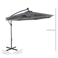 Outsunny 10ft Outdoor Cantilever Umbrella with Solar Lights, Banana Umbrella with Adjustable Angle for Patio, Backyard, Dark Gray(m-3)