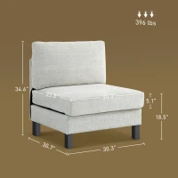 HOMCOM Middle Module for Modular Sectional Sofa, Upholstered Armless Chair with Wood Legs and Pocket Spring, Cream White(m-3)