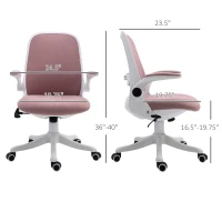 Vinsetto Linen-Touch Fabric Office Chair Swivel Task Chair with Adjustable Lumbar Support, Height and Flip-up Arms, Pink(m-3)