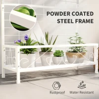 Outsunny Metal Tall Plant Stand with Trellis and Hanging Bar, Plant Holder for Indoor Outdoor Use, 35" x 12.8" x 74", White(m-5)