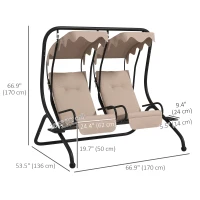 Outsunny 2-Seater Outdoor Porch Swing with Canopy, Patio Swing Chair for Garden, Poolside, Backyard, Beige(m-3)