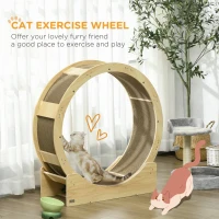 PawHut 36" Cat Wheel for Indoor Cats with Brake, Scratching Pads, Oak(m-4)