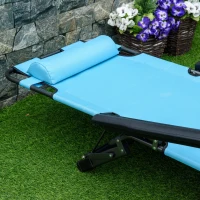 Outsunny Folding Chaise Lounge Chair for Outside, 2-in-1 Tanning Chair with Pillow & Pocket, Adjustable Pool Chair for Beach, Patio, Lawn, Deck, Blue(m-9)