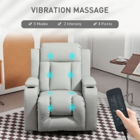 HOMCOM Recliner Chair with 8 Vibration, Overstuffed PU Leather Reclining Chair with Wide Seat, Cup Holders, Rocking, Light Grey(m-4)