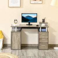 HOMCOM 47" Computer Desk with Keyboard Tray and Storage Drawers, Home Office Workstation Table with Storage Shelves, Grey Wood Grain(m-10)