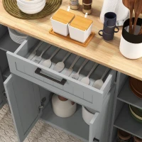 HOMCOM Modern Rolling Kitchen Island Cart with Drawers, Natural Wood Top, Towel Rack, Door Storage Cabinet, Grey(m-10)