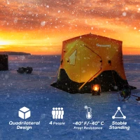Outsunny 4 Person Ice Fishing Shelter Insulated Waterproof Portable Pop Up Ice Fishing Tent with 2 Doors for Outdoor Fishing, Orange(m-4)
