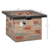Outsunny 32 Inch Outdoor Propane Gas Fire Pit Table, 50,000 BTU Auto-Ignition Square Faux Ledge Stone Gas Firepit with Lava Rocks and Rain Cover, CSA Certification, Brown(m-3)