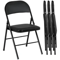 HOMCOM Set of 4 Metal Foldable Chairs, PU Leather Padded Folding Chairs with Cushion Seat and Open Back for Indoor, Black(m-2)