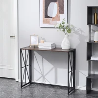HOMCOM Folding Console Table, Industrial Sofa Table, Narrow Farmhouse Table with Metal Frame for Living Room, Entryway, Foyer, Brown(m-9)
