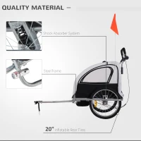 Aosom 2-in-1 Double Baby Bike Trailer Child Bike Stroller Foldable Jogger Bicycle Trailer, Black(m-5)