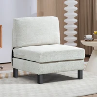 HOMCOM Middle Module for Modular Sectional Sofa, Upholstered Armless Chair with Wood Legs and Pocket Spring, Cream White(m-2)