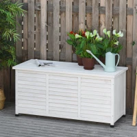 Outsunny 75 Gallon Wooden Storage Box patio Deck Box Bench, Garden Backyard Outdoor Storage Container with Aerating Gap & Weather-Fighting Finish, White(m-8)